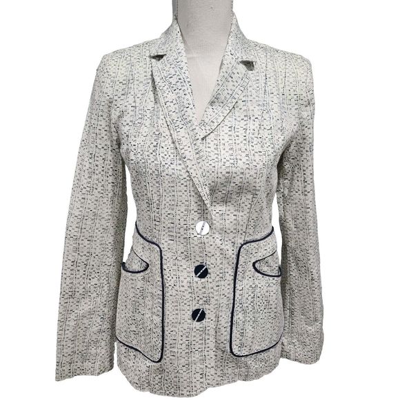 Carol Anderson Blazer Jacket Womens Size 2 White Black Trim Career Button Front - Picture 2 of 11